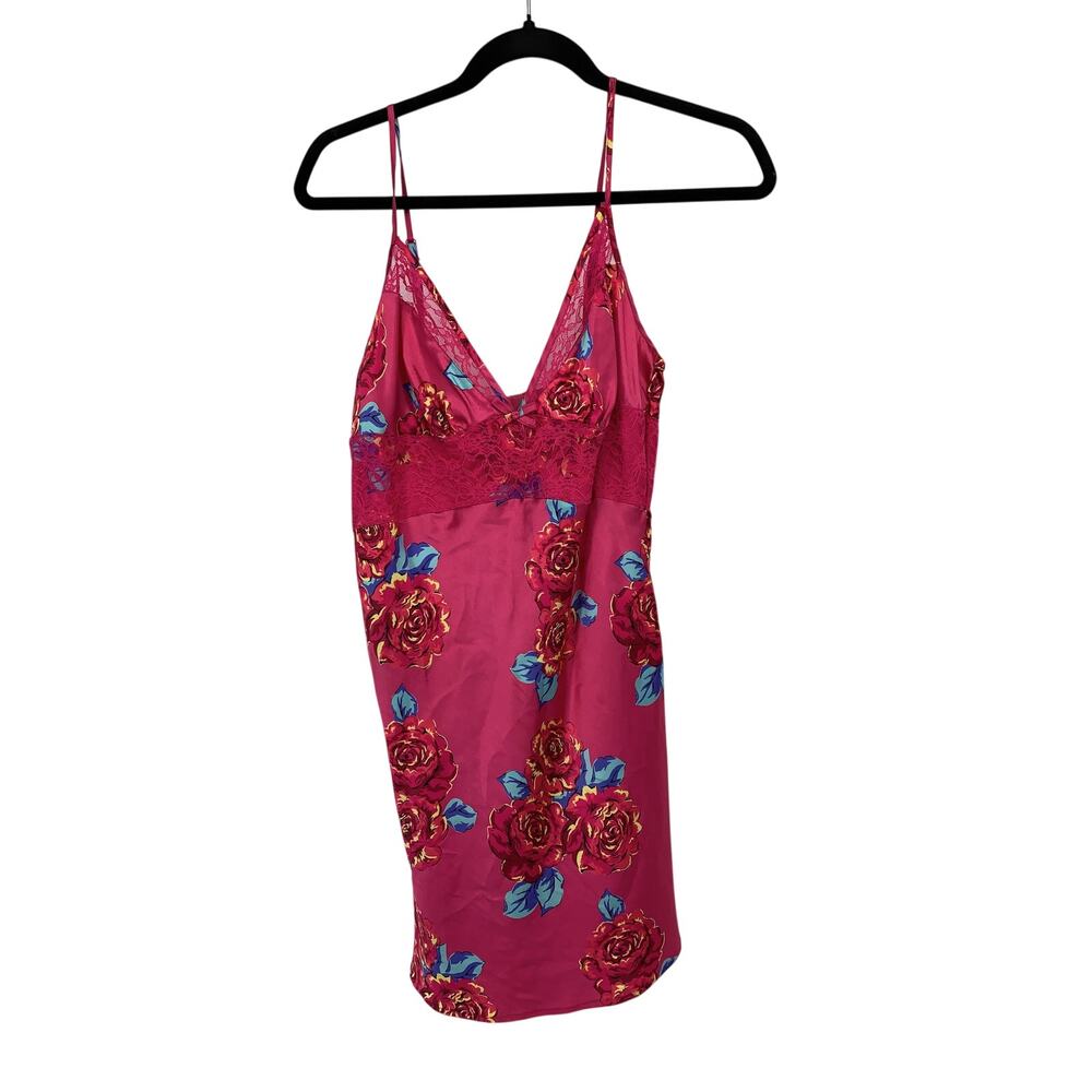 VTG Slip Dress Womens Small Pink Floral Satin Lace Open Back Lingerie